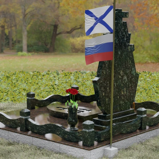 Вертикальный гранитный памятник для одного в Ставрополе, гранит Балтик грин, вид 3