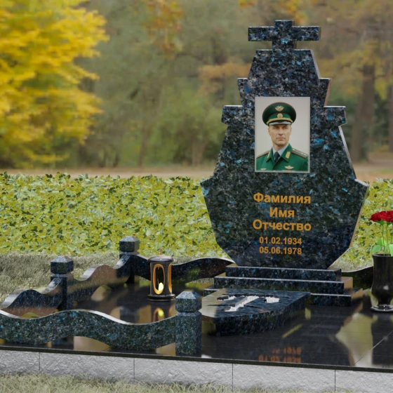 Вертикальный гранитный памятник для одного в Ставрополе, гранит Блю Перл, вид 4