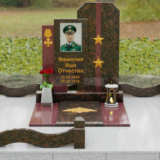Комбинированный вертикальный памятник в Ставрополе, гранит Дымовский, вид 2