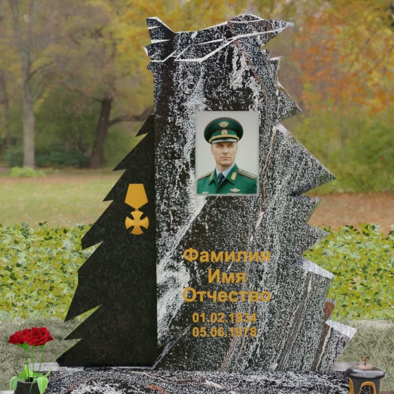Гранитный вертикальный памятник с комплексом в Ставрополе, гранит амфиболит
