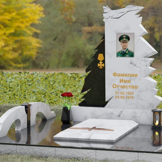 Гранитный вертикальный памятник с комплексом в Ставрополе, мрамор Тассос, вид 4