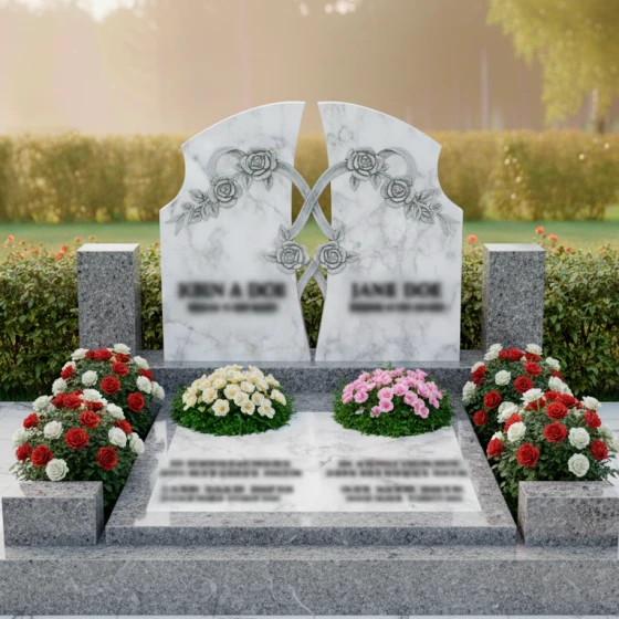 Элитный гранитный памятник для двоих в Мурманске, мрамор Тассос