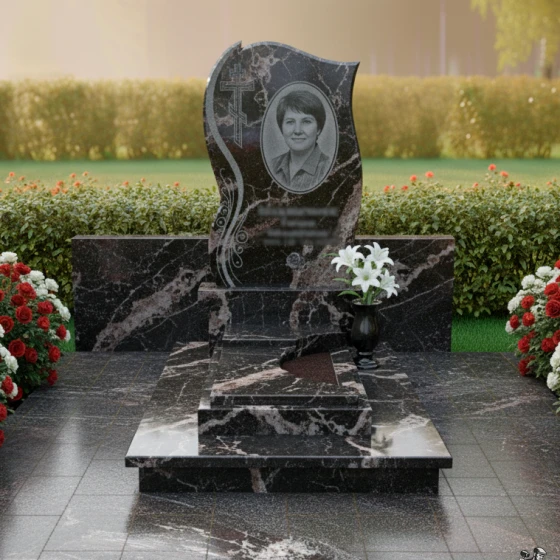 Православный гранитный памятник с мемориальным комплексом во Владивостоке, гранит амфиболит