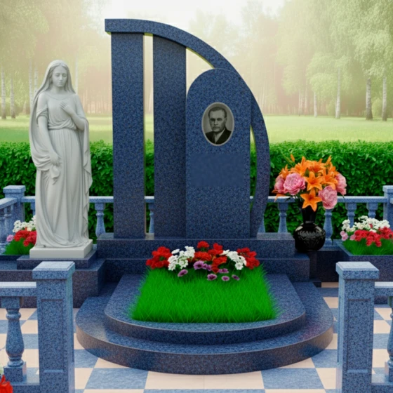 Православный памятник с крестом в Салехарде, гранит Блю Перл