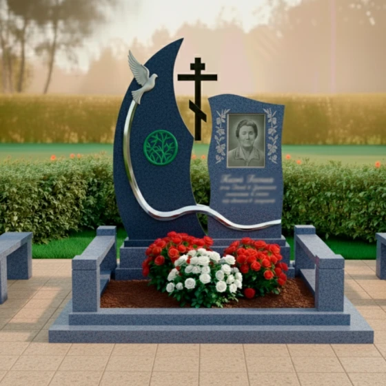 Православный гранитный мемориальный комплекс с крестом во Владивостоке, гранит Блю Перл