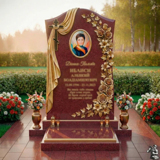 Православный вертикальный памятник с крестом в Рязани, гранит Лезниковский