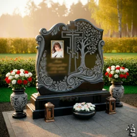 Элитный вертикальный гранитный памятник с крестом - ПН144