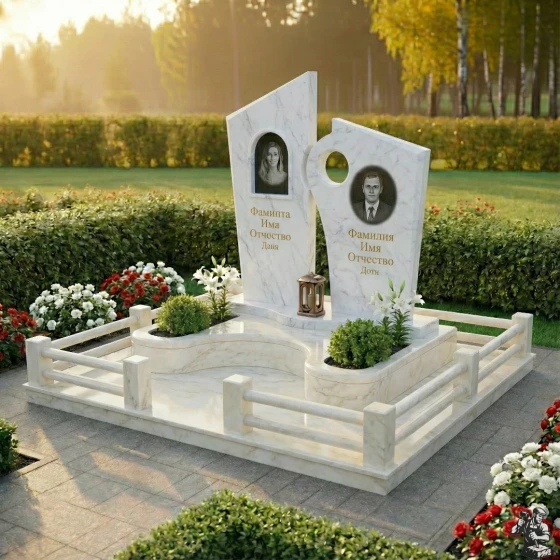 Мемориальный комплекс с кругом и клумбами, мрамор Тассос