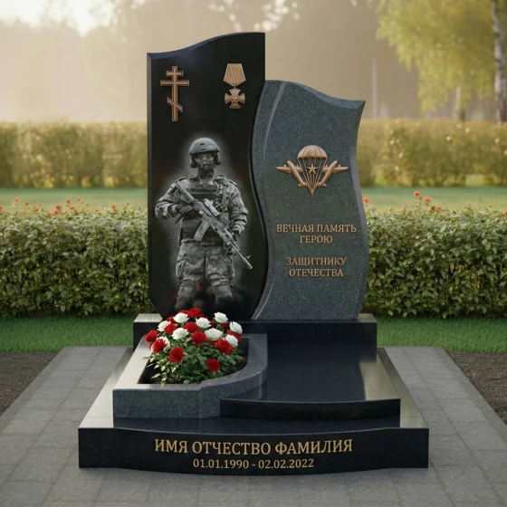Православный гранитный памятник с крестом в Ставрополе, гранит Габбро-диабаз