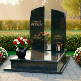 Католический памятник из гранита и стекла для двоих – ПН237