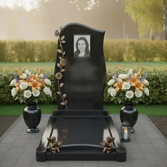 Гранитный памятник — комплекс для одного в Саратове, гранит Габбро-диабаз