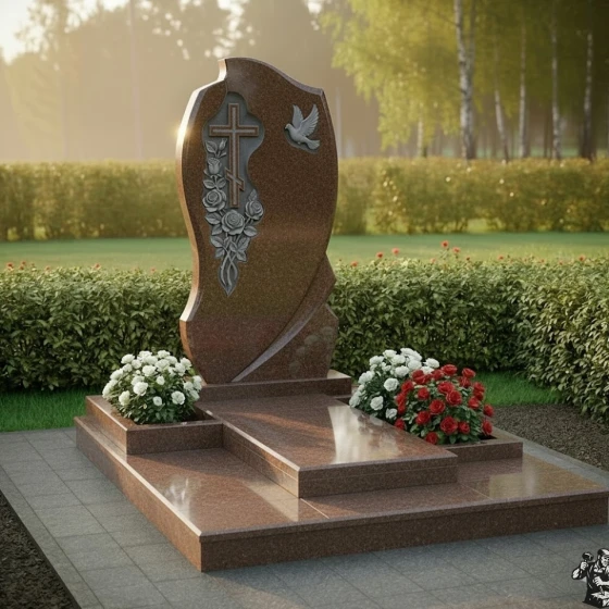 Элитный православный памятник с крестом во Владивостоке, гранит Дымовский