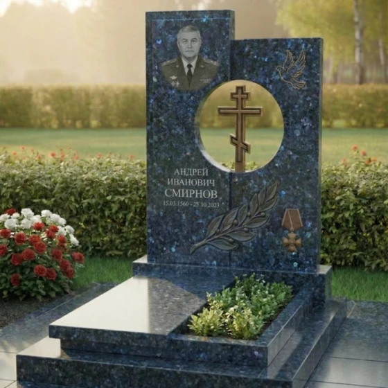 Элитный гранитный православный памятник во Владивостоке, гранит Блю Перл