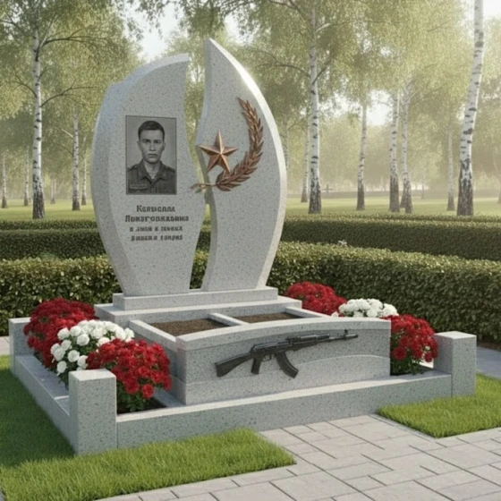 Светский вертикальный гранитный памятник в Кемерово, гранит Мансуровский