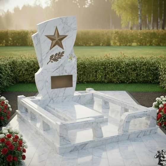 Элитный Гранитный вертикальный памятник в Барнауле, мрамор Тассос