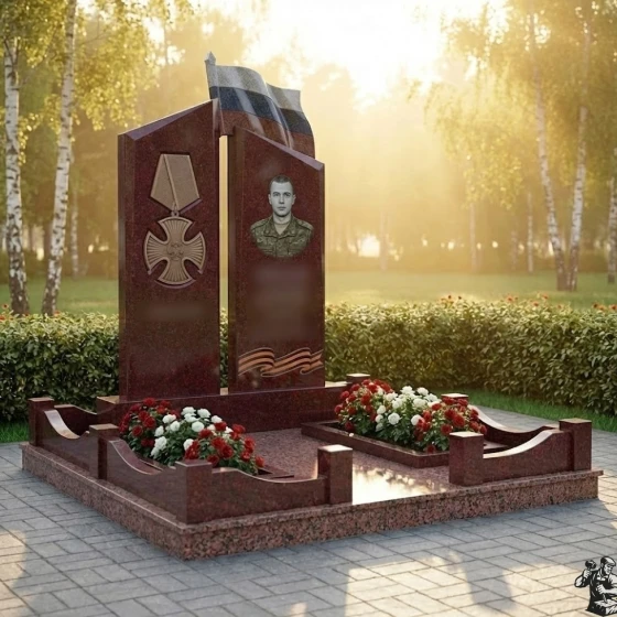 Гранитный вертикальный светский памятник во Владивостоке, гранит Лезниковский