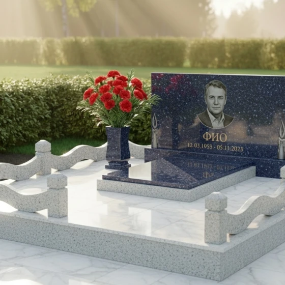 Элитный горизонтальный гранитный памятник в Ставрополе, гранит Блю Перл