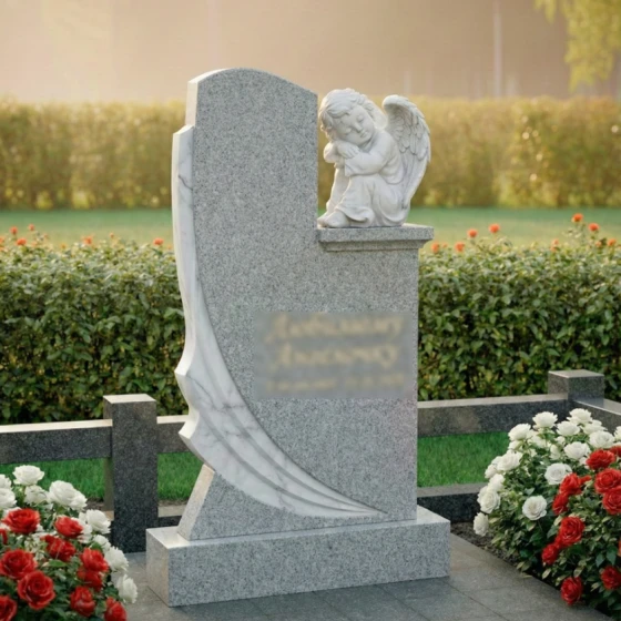 Вертикальный гранитный памятник с мемориалом в Белгороде, гранит Мансуровский