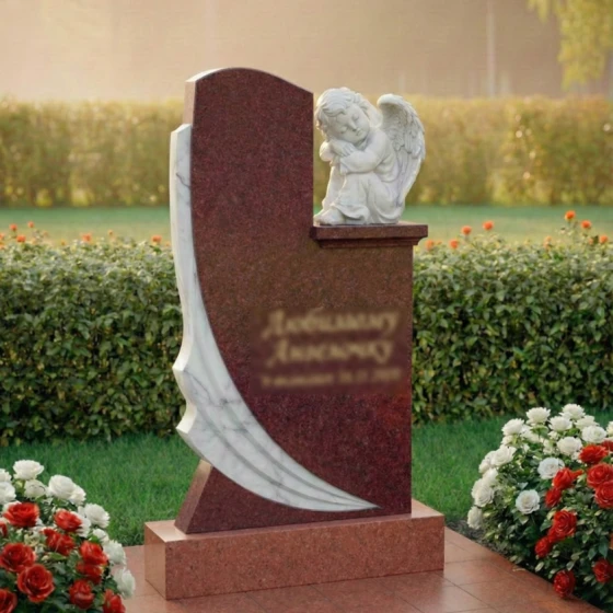 Вертикальный гранитный памятник с мемориалом в Белгороде, гранит Лезниковский