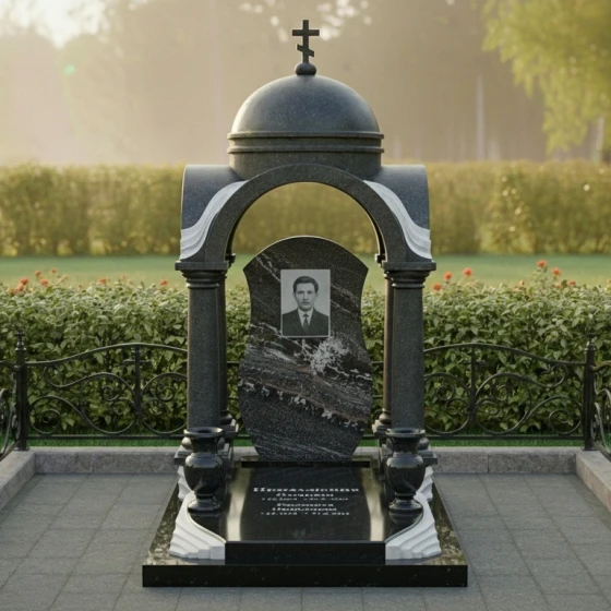 Гранитный или мраморный вертикальный памятник на двоих в Салехарде, гранит амфиболит