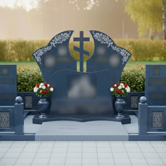 Элитное надгробие в форме раскрытой книги, гранит Блю Перл