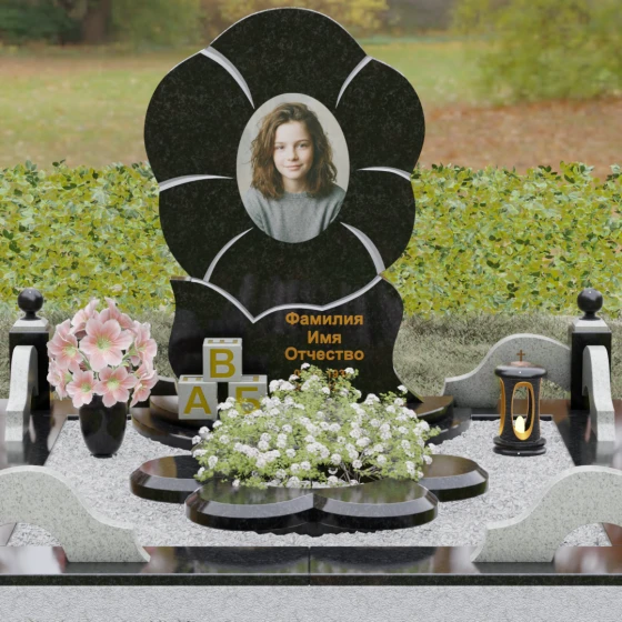 Гранитный вертикальный светский памятник в Барнауле, гранит Габбро-диабаз, вид 2