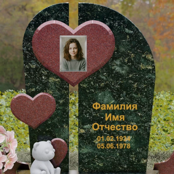 Комбинированный вертикальный памятник для одного во Владивостоке, гранит Балтик грин
