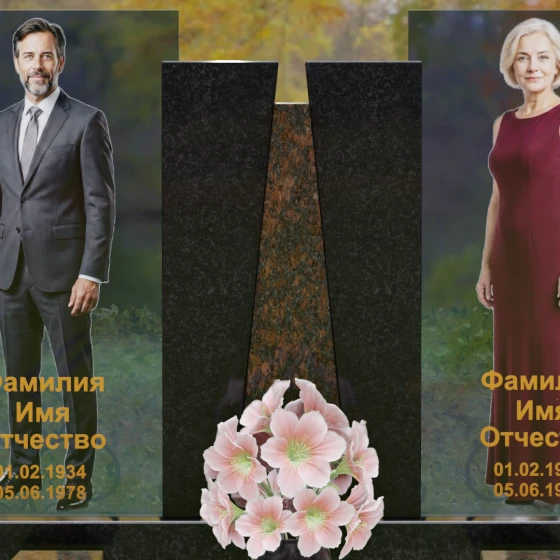 Горизонтальный светский памятник на двоих в Волгограде, гранит Габбро-диабаз