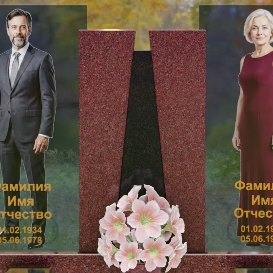 Горизонтальный светский памятник на двоих в Волгограде, гранит Лезниковский