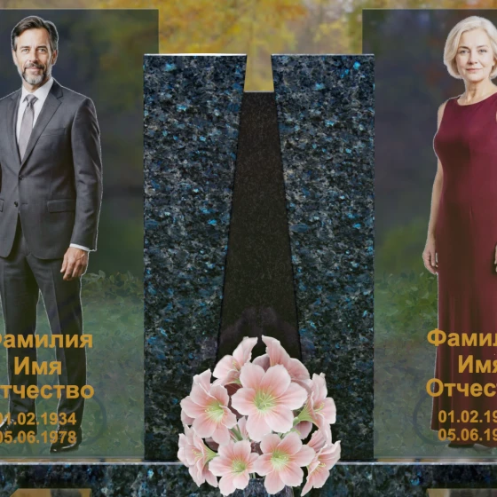 Горизонтальный светский памятник на двоих в Волгограде, гранит Блю Перл