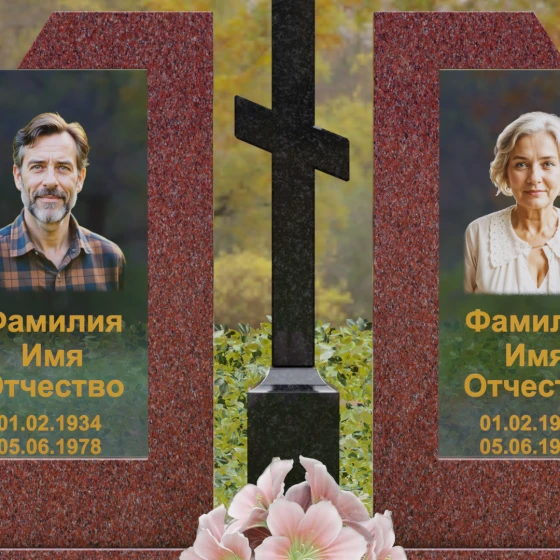 Православный памятник со стеклом для двоих в Барнауле, гранит Лезниковский
