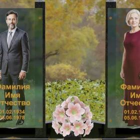 Вертикальный памятник со стеклом на двоих - П253
