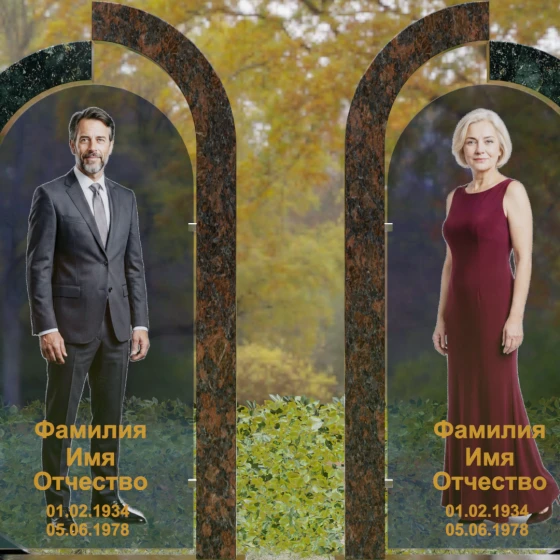 Вертикальный Светский памятник со стеклом для двоих во Владивостоке, гранит Балтик грин