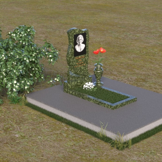 Фигурный вертикальный памятник-знамя из гранита, гранит Балтик грин, вид 2