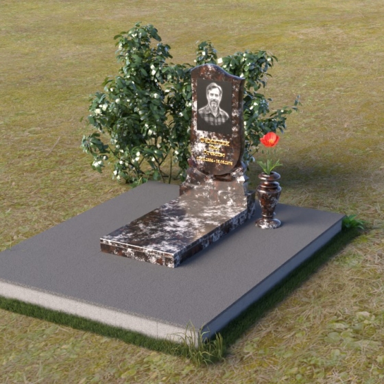 Вертикальный памятник в форме щита из гранита, гранит амфиболит, в Якутске
