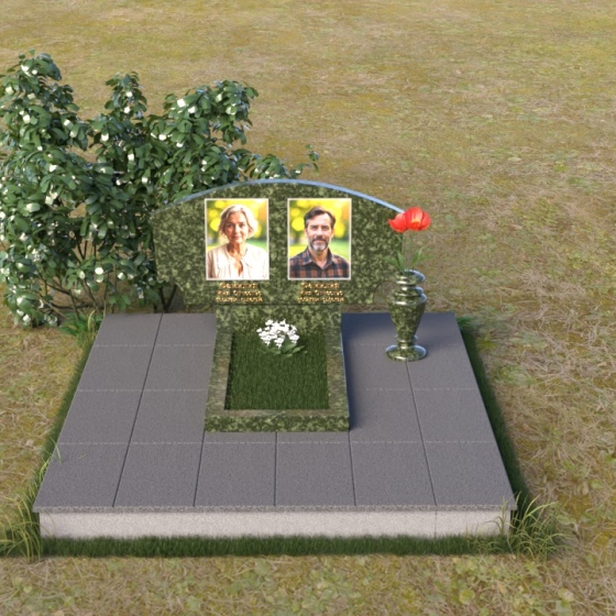 Элитный горизонтальный памятник из гранита в Уфе, гранит Балтик грин, вид 3