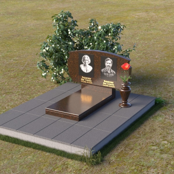 Памятник горизонтальный мраморный для 1/2 усопших в Новокузнецке, гранит Дымовский
