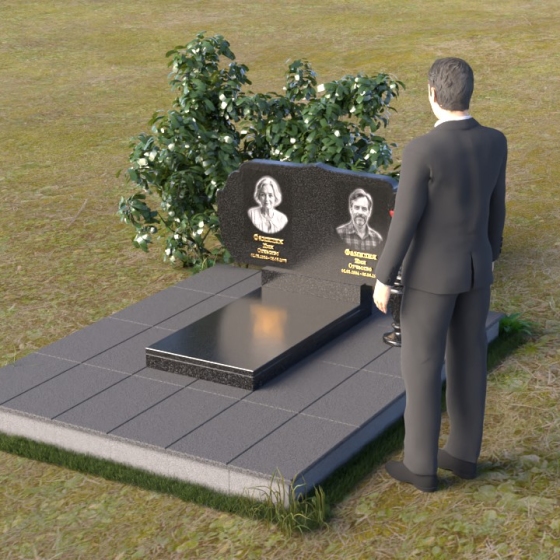 Горизонтальный памятник с резной верхней частью