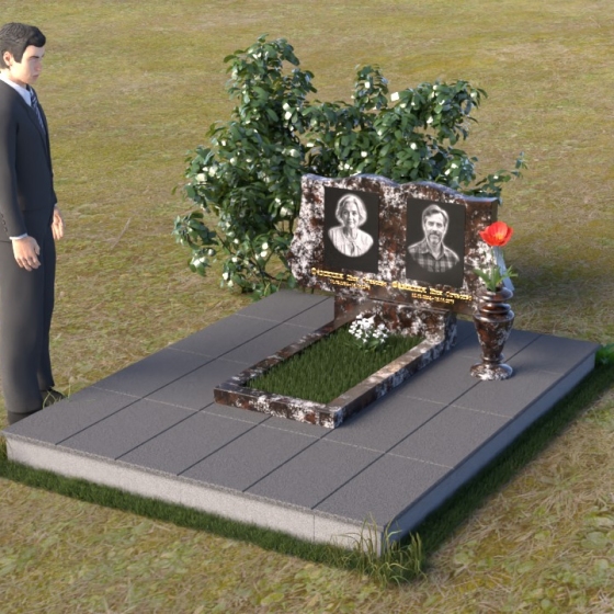 Гранитный памятник с волнообразным навершием и тумбой