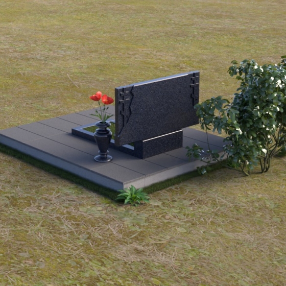 Православный горизонтальный памятник с крестом для двоих в Новокузнецке, гранит Блю Перл, вид 4