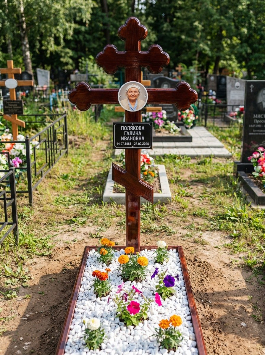 Портрет на памятнике в Салехарде — Цветной портрет на овале 130×180 мм — на деревянный крест