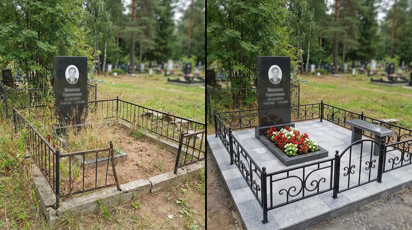 Благоустройство могилы в Салехарде — пример 1